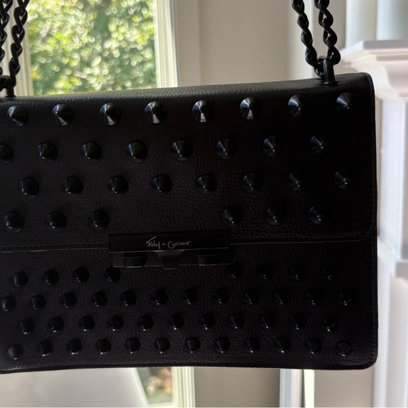 Foley + Corinna Black Spiked Studded Shoulder Bag Spikes Punk Goth - Picture 16 of 17